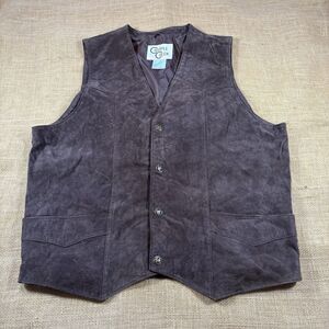 Vintage Cripple Creek Brown Suede Leather Vest Western Cowboy Button Up Mens L
